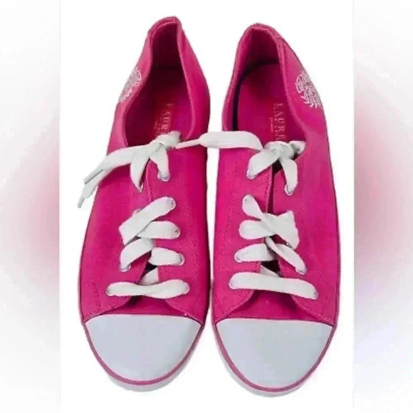 Ralph Lauren Pauline Sneakers Pink White Embroidered Logo retro shoes size 9 - Picture 1 of 9